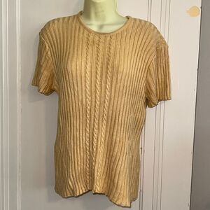 Vintage 80s Liz Claiborne Collection gold ribbed rayon short sleeve sweater